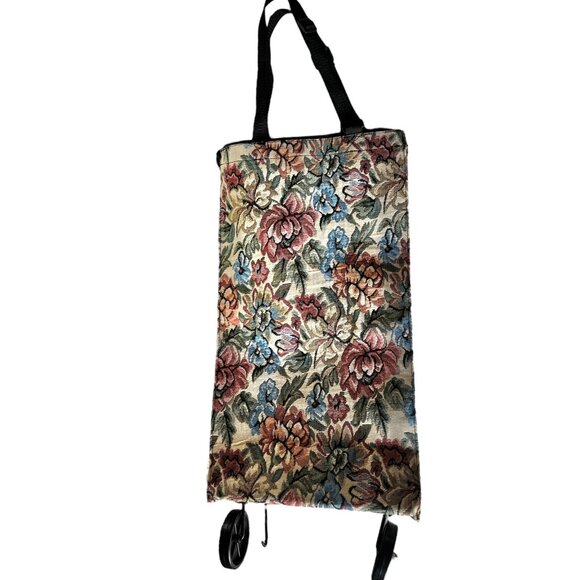 Unknown Handbags - Vintage Floral Tapestry Rolling Shopping Bag 12" x 6.75" x 26.5" Granny Core